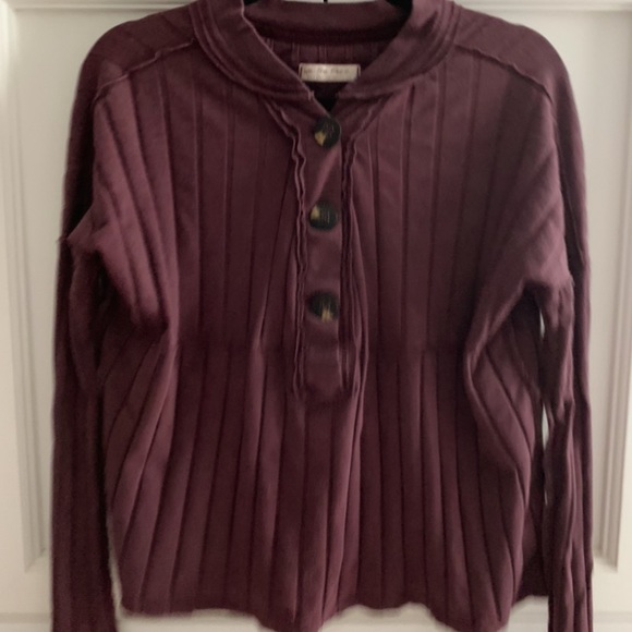 Purple Free People Button Up Ribbed Long Sleeve S - Picture 3 of 6